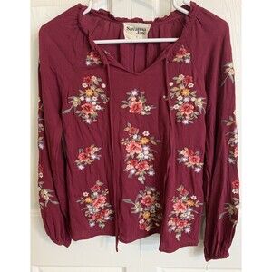 Savanna Jane Blouse Shirt Womens S Floral Embroidered Peasant Boho